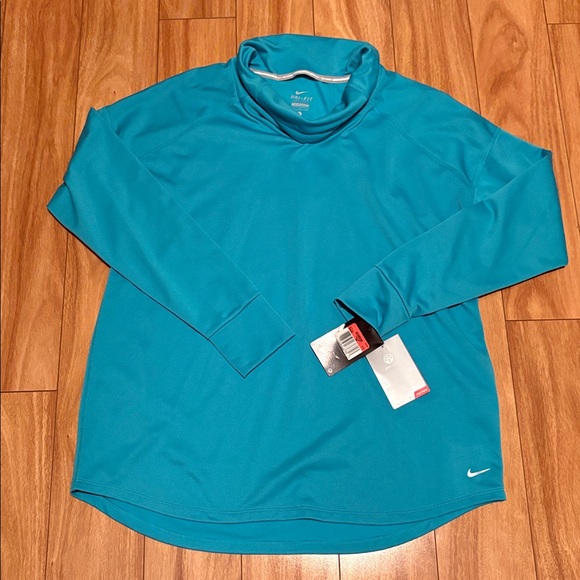 Nike Tops - NWT Nike Dri-Fit Running funnel neck aqua sweatshirt, women’s size L. Logo.